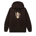 Brown hoodie featuring a center chest graphic of two women standing beside a 40oz bottle labeled "40s & Shorties".
