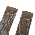 Close-up view of upper cuffs on Retro Camo Socks showing 40s & Shorties embroidered logo detail
