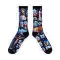 Side-by-side view of socks showing artwork from toe to cuff on both feet.