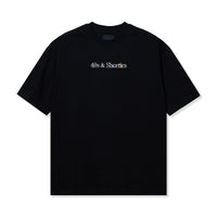 Flat lay of the Text Logo Rhinestone Tee in Black with full crystal rhinestone logo on chest.