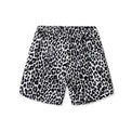 Back view of Desert Leopard Shorts in allover black and white leopard print
