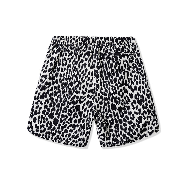 Back view of Desert Leopard Shorts in allover black and white leopard print
