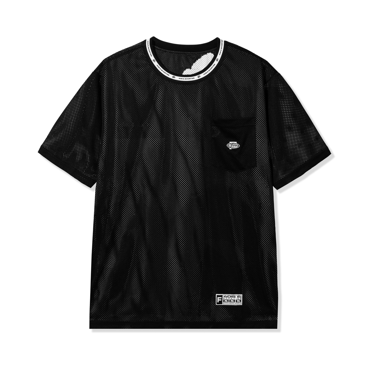 Front view of reversed black mesh side with chest pocket and subtle branding
