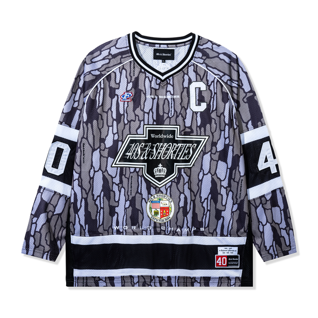 Front view of Champs Hockey Jersey in Camo with all-over sublimated print

