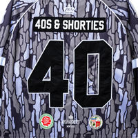 Close-up of back “40” applique and additional branding on Champs Hockey Jersey – Camo