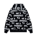 Back view of hoodie with full all-over logo print
