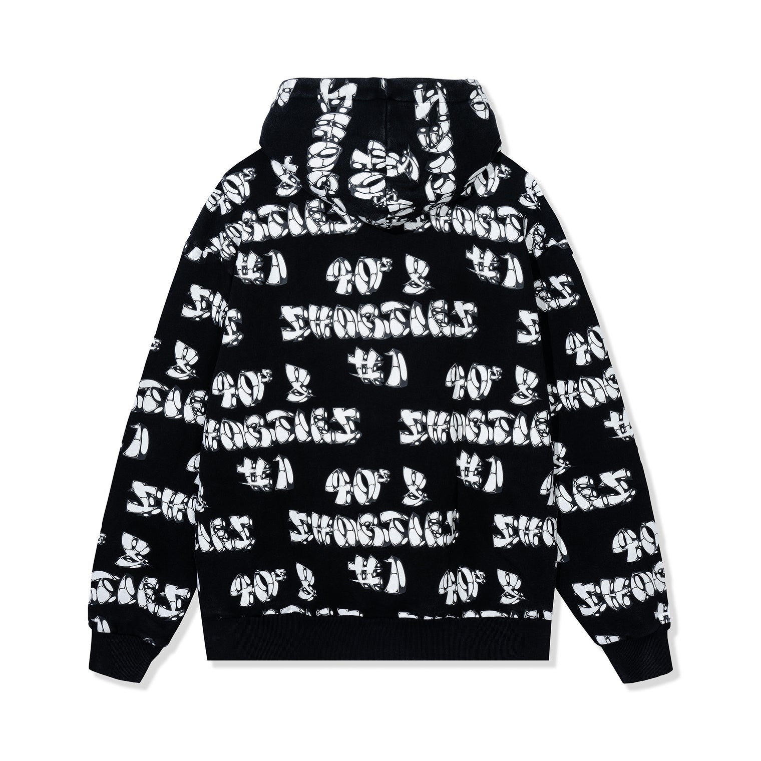Back view of hoodie with full all-over logo print
