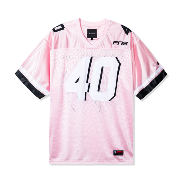Front view of the Fubar Jersey in Pink by 40s & Shorties featuring large “40” appliqué and embroidered FNS logo on a mesh body.
