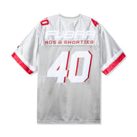 Back view of the Fubar Jersey in Grey showcasing white “FUBAR” text, 40s & Shorties logo, and large “40” appliqué.
