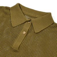 Close-up of the Coastal Shirt collar and button placket in Desert