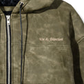 Close-up of chest embroidered logo on Damien Zip Hoodie – Brown
