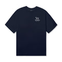40s & Shorties Fine Garments Tee in Navy with small front chest graphic of dog illustration and script text