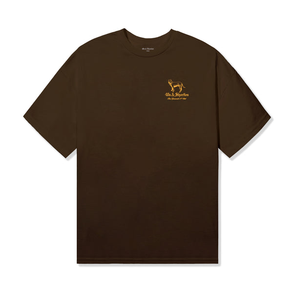 Prairie Dust Fine Garments Tee by 40s & Shorties featuring minimalist dog logo and gothic text print on the chest.