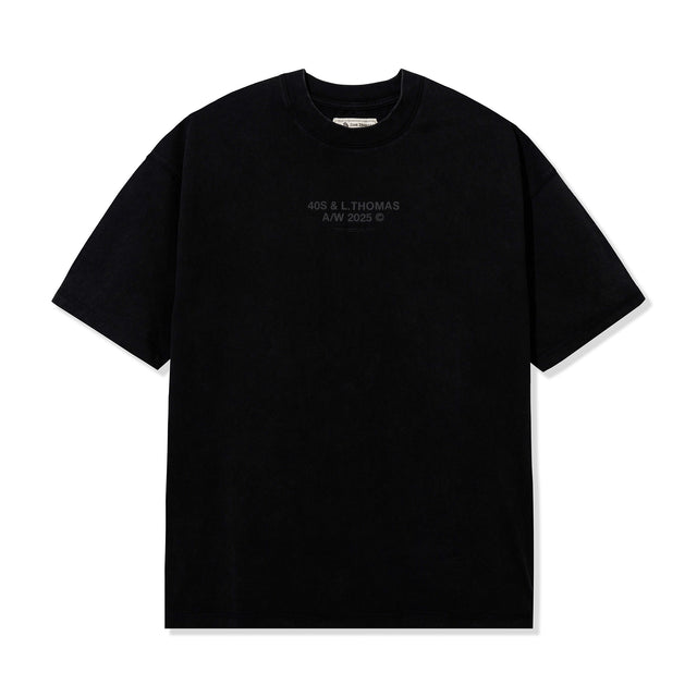 Front product shot of Leon General Logo Tee in black with minimalist puff print
