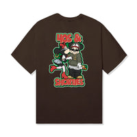 Get It Tee in Dark Chocolate – back view with bold cartoon-inspired characters and 40s & Shorties logo