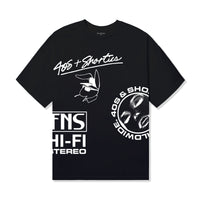Layout Tee Black front view with bold white graphics – 40s & Shorties
