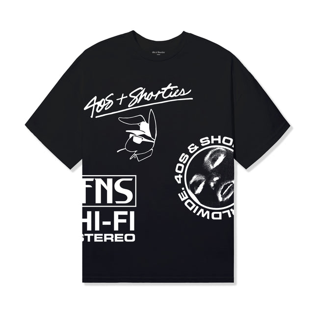 Layout Tee Black front view with bold white graphics – 40s & Shorties
