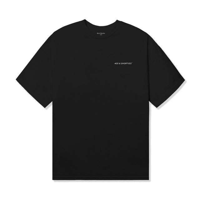 Full front view of the Grid Tee in black with small chest print.