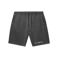 Front view of OG Logo Fleece Shorts in Charcoal with embroidered 40s & Shorties logo near the hem
