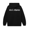 Back view of the OG Text Logo Hoodie in Black featuring large 40s & Shorties print
