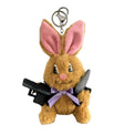 Psycho Bunny Plush Keychain by 40s & Shorties – plush bunny with pink bow, leather vest, and keyring