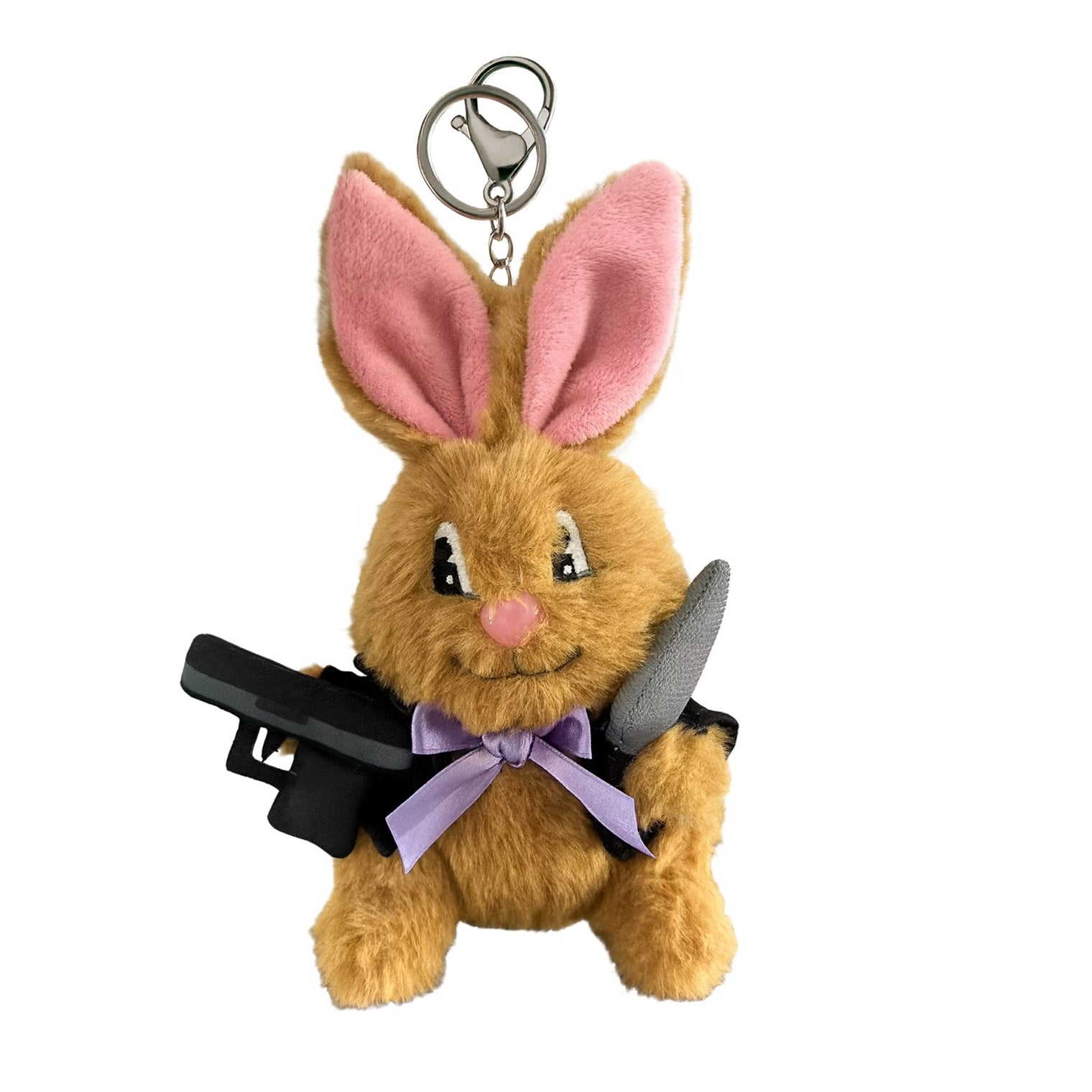 Psycho Bunny Plush Keychain by 40s & Shorties – plush bunny with pink bow, leather vest, and keyring