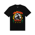Black t-shirt featuring 40s & Shorties Reaper graphic with flames, a globe, and 'World Takeover' text in red and green