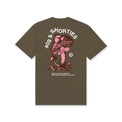Back view of Shrooming Tee in Prairie Dust with large pink and green mushroom graphic and 40s & Shorties text
