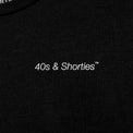 Close-up of printed "40s & Shorties™" text on chest