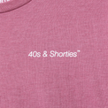 Close-up of printed "40s & Shorties™" text on chest