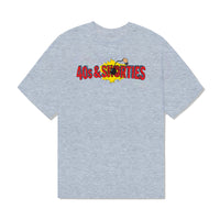 Full front view of the 40s & Shorties Smashing Tee in Athletic Heather with bold cartoon-style graphic across the chest.