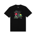 Front view of the Story Time Tee in Black featuring a whimsical mushroom scene and storybook-style text graphic with 40s & Shorties branding.