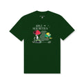 Front view of the Story Time Tee in Forest Green  featuring a whimsical mushroom scene and storybook-style text graphic with 40s & Shorties branding.