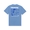 Track Stars Tee – Carolina Blue, back view featuring yellow runner graphic and stars
