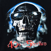 Tales Tee Black Graphic Detail – Close-up of skull artwork with reflections in sunglasses and distressed texture, printed on washed cotton jersey.