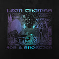 Close-up of Trippy Tee black graphic showing detailed Leon Thomas x 40s & Shorties illustration