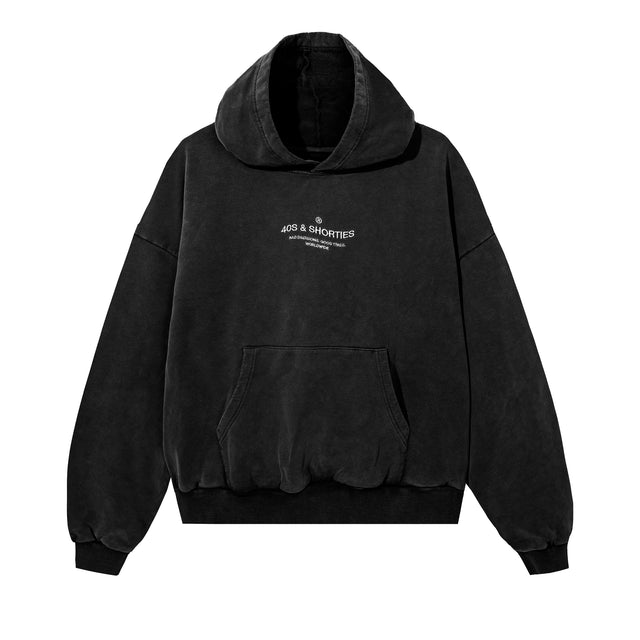 Wavy General Logo Hoodie Black – Front view with logo embroidery on chest
