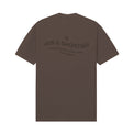 Back view of Wavy General Logo Tee in Brown with large back graphic
