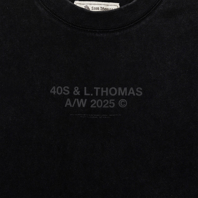 Close-up of Leon General Logo Tee showing subtle puff print collaboration graphic
