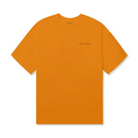 Full front view of the Grid Tee in tangerine with minimalist chest logo.