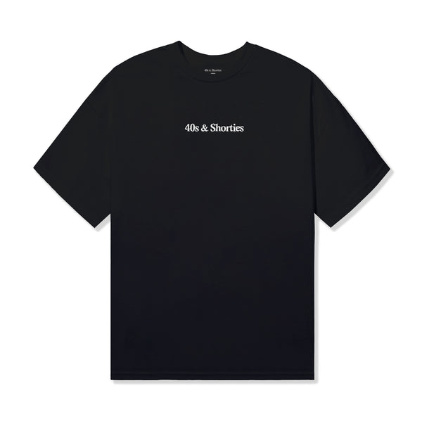 Front view of Puff Print Stitched Tee in Black with puff logo at chest